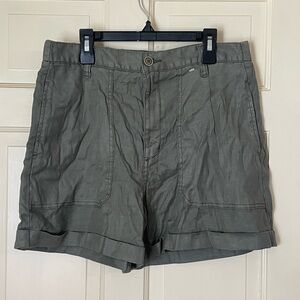Level 99 Sz Large Green/Marsh Linen Blend Cargo Safari Shorts  Evereve NWT